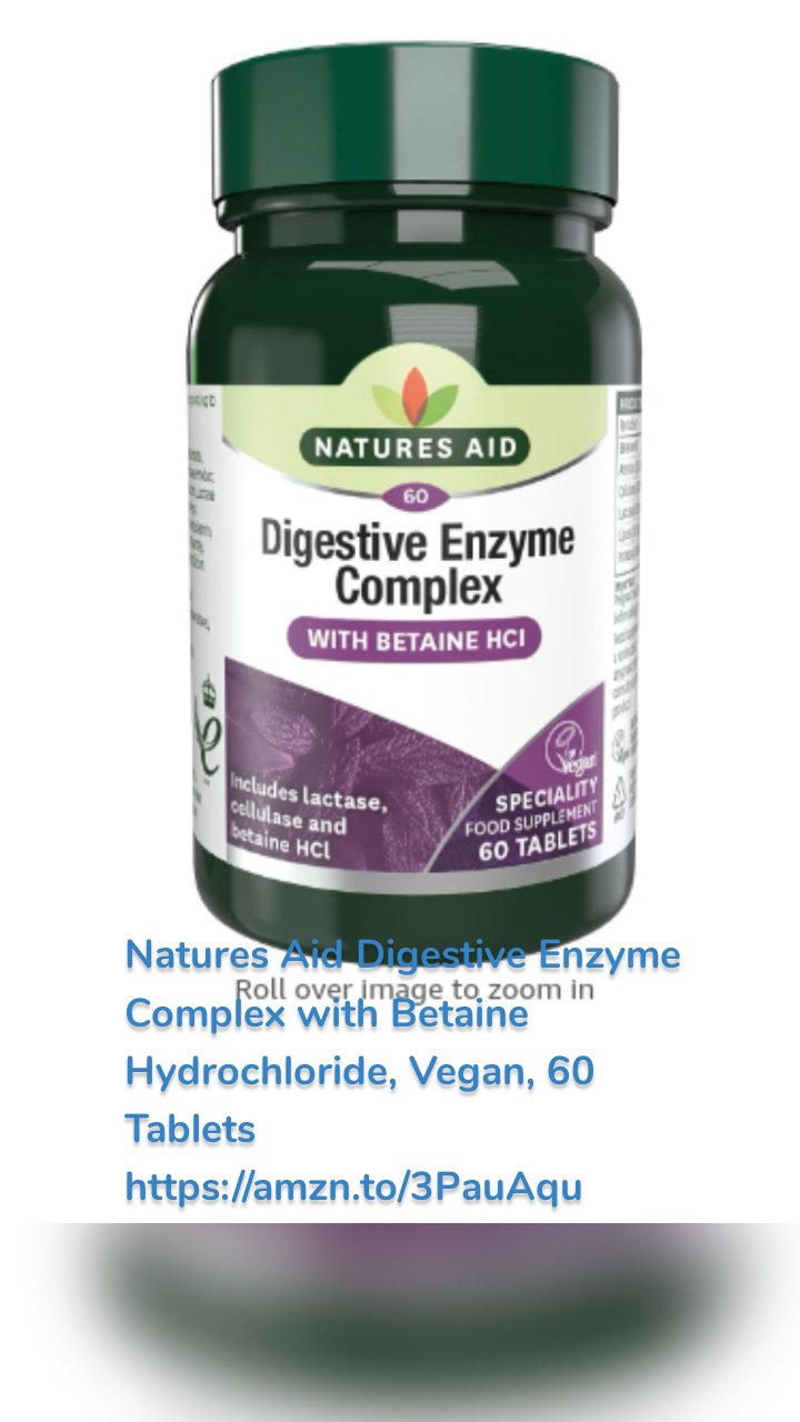Natures Aid Digestive Enzyme Complex with Betaine Hydrochloride, Vegan, 60 Tablets
https://amzn.to/3PauAqu